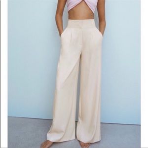 New Zara High Waisted Khaki Wide Leg Pants
